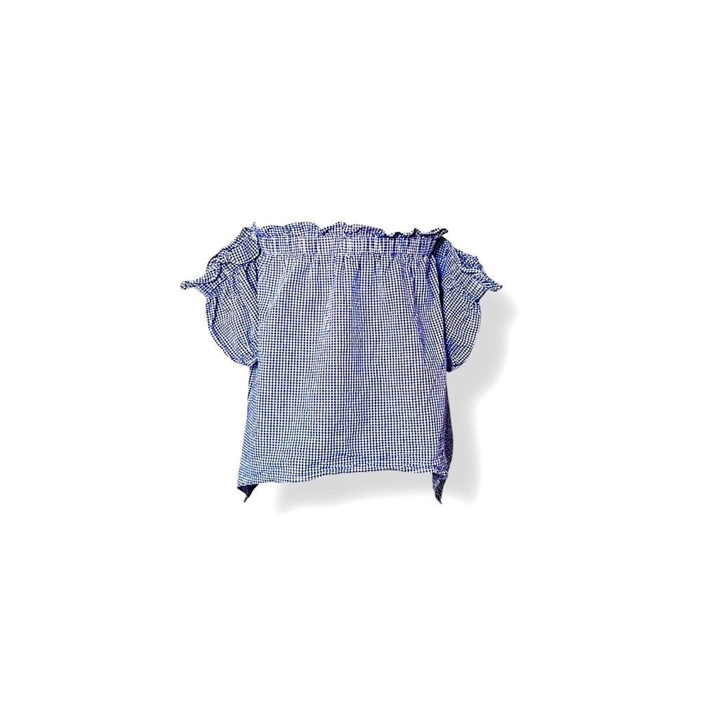 𝐋𝐔𝐌𝐈𝐄𝐑𝐄 Off-Shoulder Gingham Ruffle Top – Size L